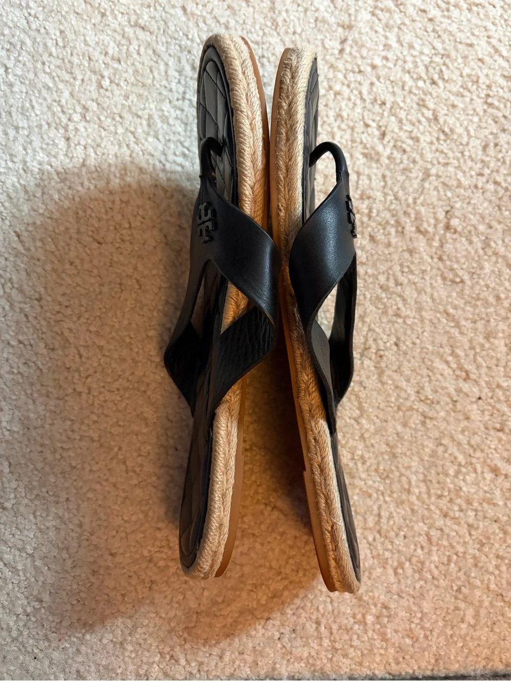 Tory Burch Quilted Leather Espadrille Sandals Black 10.5